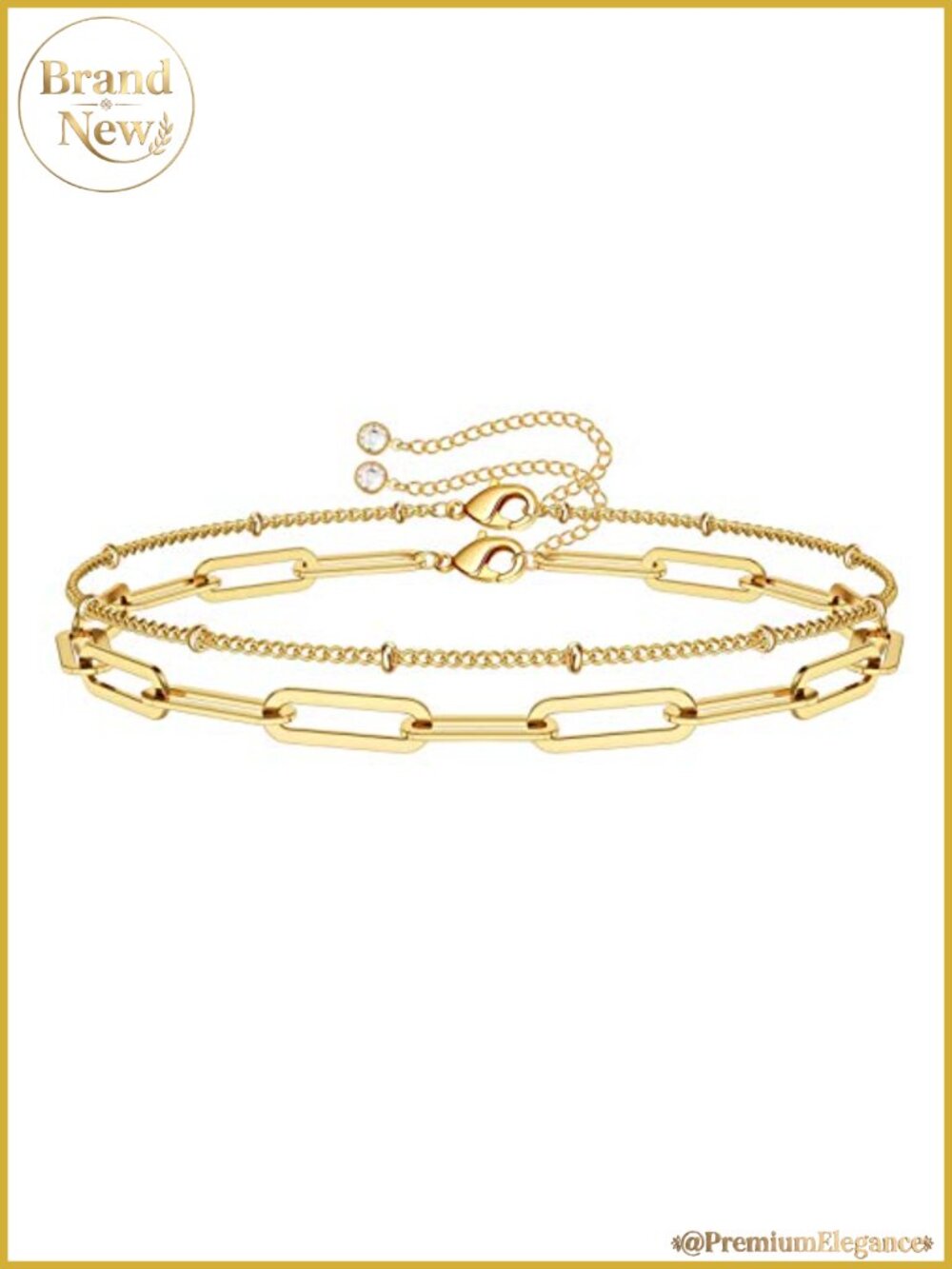 14K Gold Plated Layered Beads Bracelet Evil Eye Oval Chain Pearl Bar Adjustable